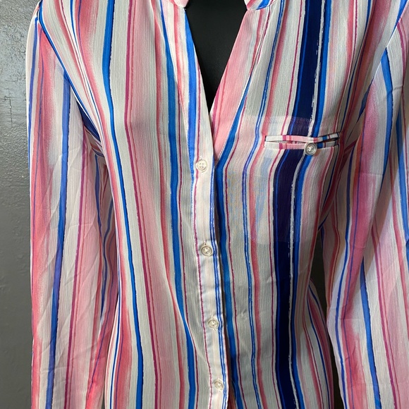 KUT From The Cloth Semi Sheer Jasmine Watercolor Striped Semi Sheer Blouse - Picture 11 of 16